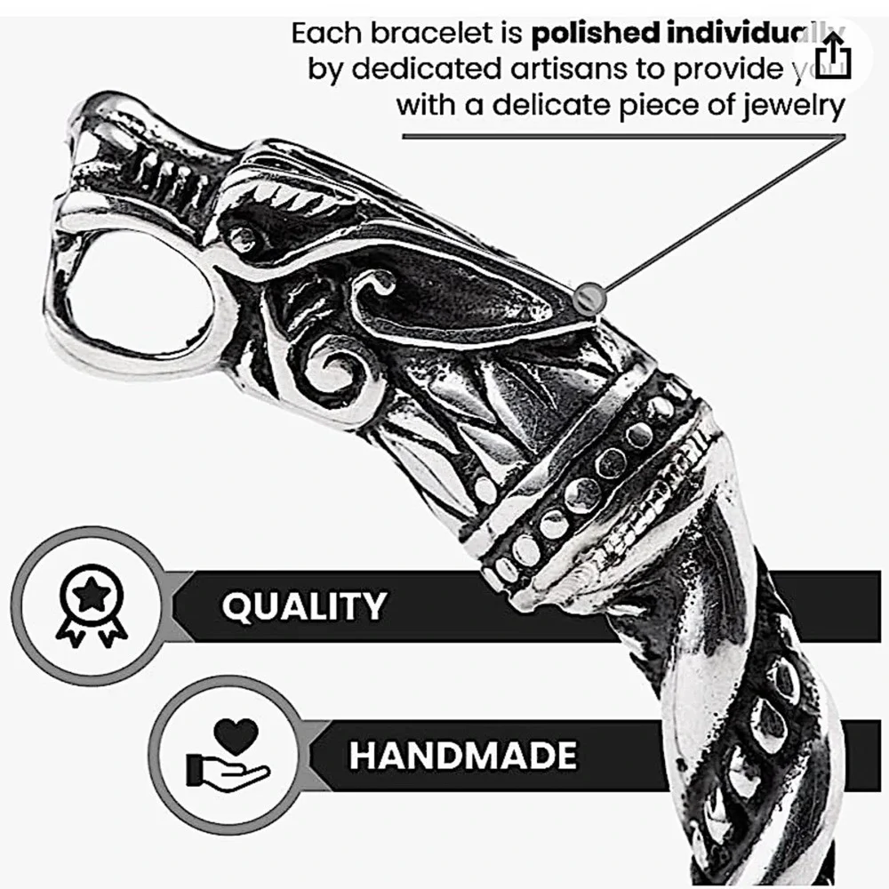 STERLING SILVER VIKING WOLF BRACELET SILVER ARM BAND CUFF BANGLE